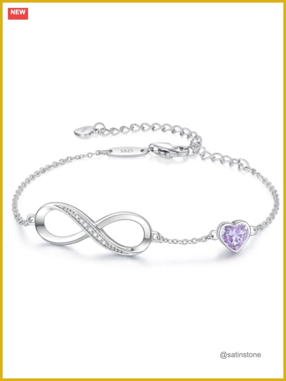 925 Sterling Silver Infinity Heart Bracelet Adjustable Lobster Clasp Gift for